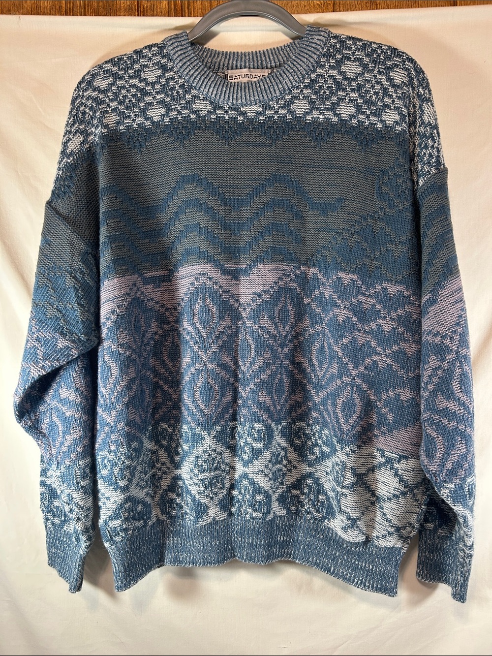 Saturdays Blue Patterned Knit Sweater - Men